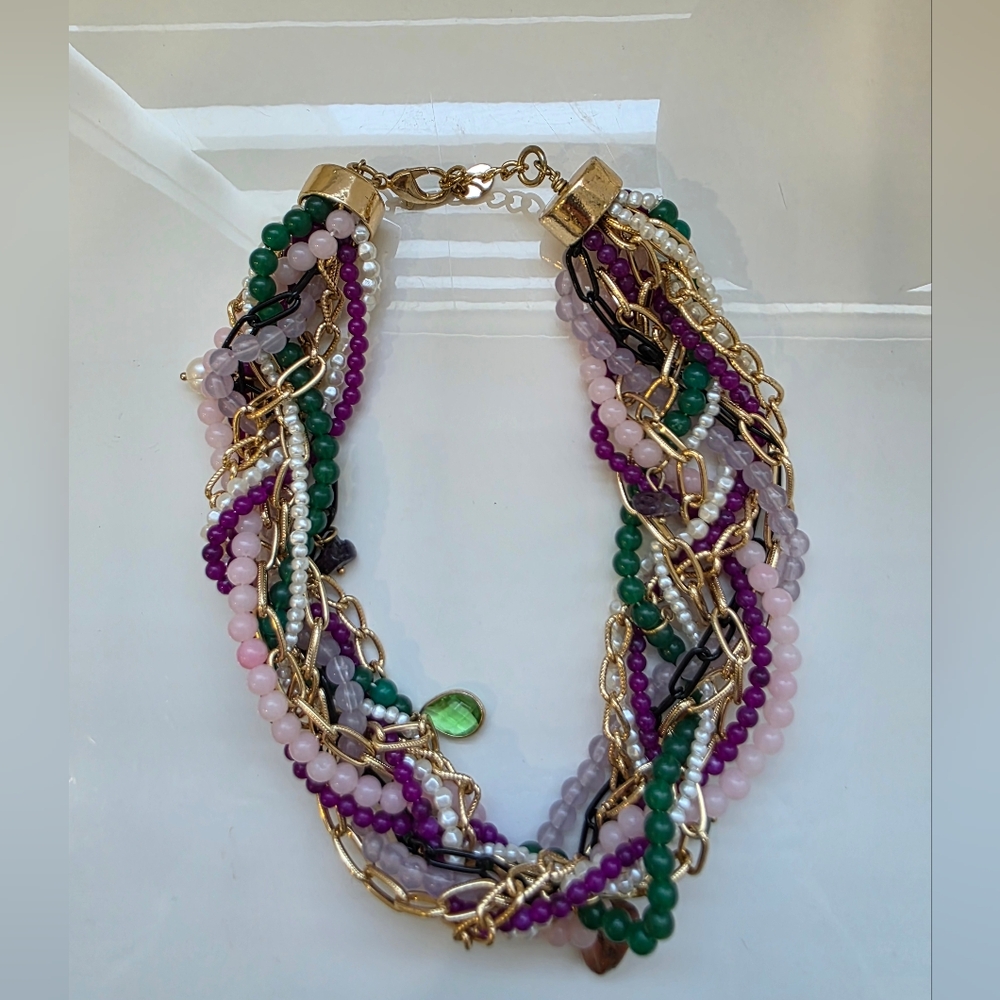 Zara Multicolor Beaded Chain Twisted Necklace with Multi-Strand Design